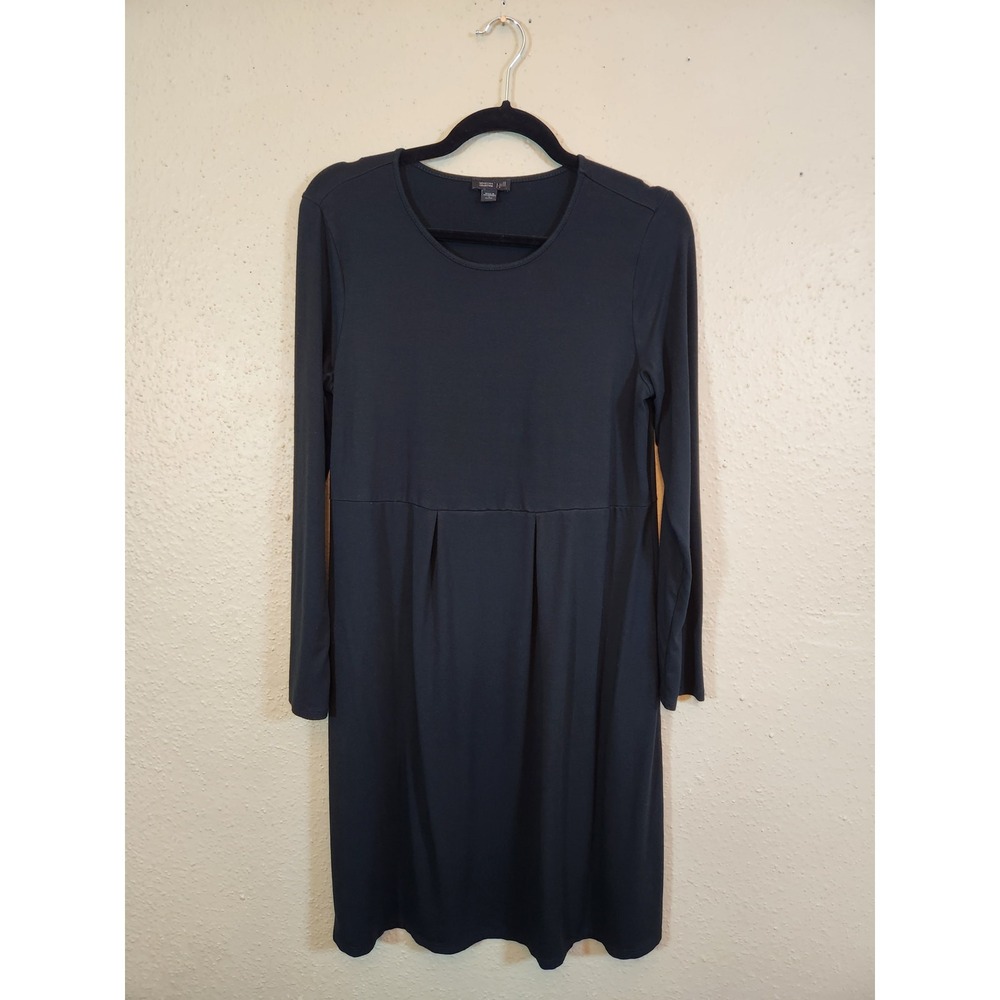 J. Jill Womens S Petite Black Wearever Dress Long Sleeve Empire Waist Pleated